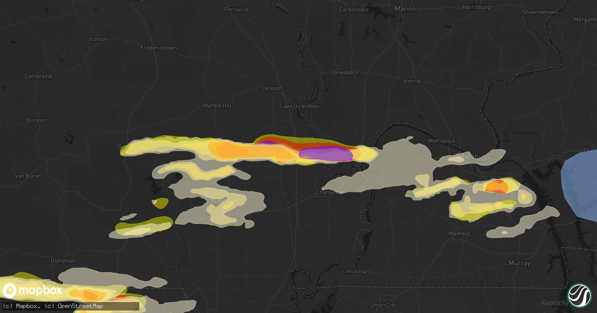 Hail map in Benton, MO on April 16, 2026