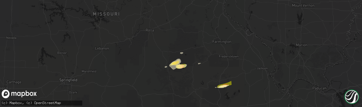 Hail map in Boss, MO on April 16, 2026