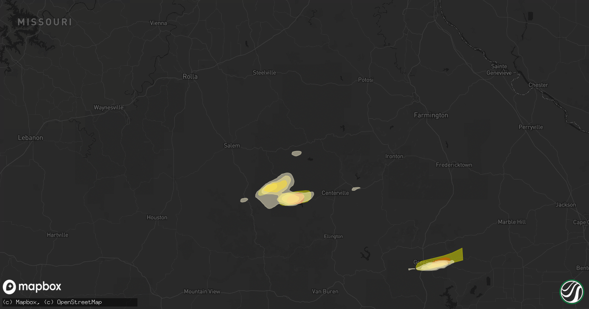 Hail map in Boss, MO on April 16, 2026