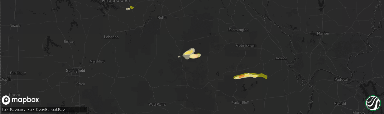 Hail map in Bunker, MO on April 16, 2026