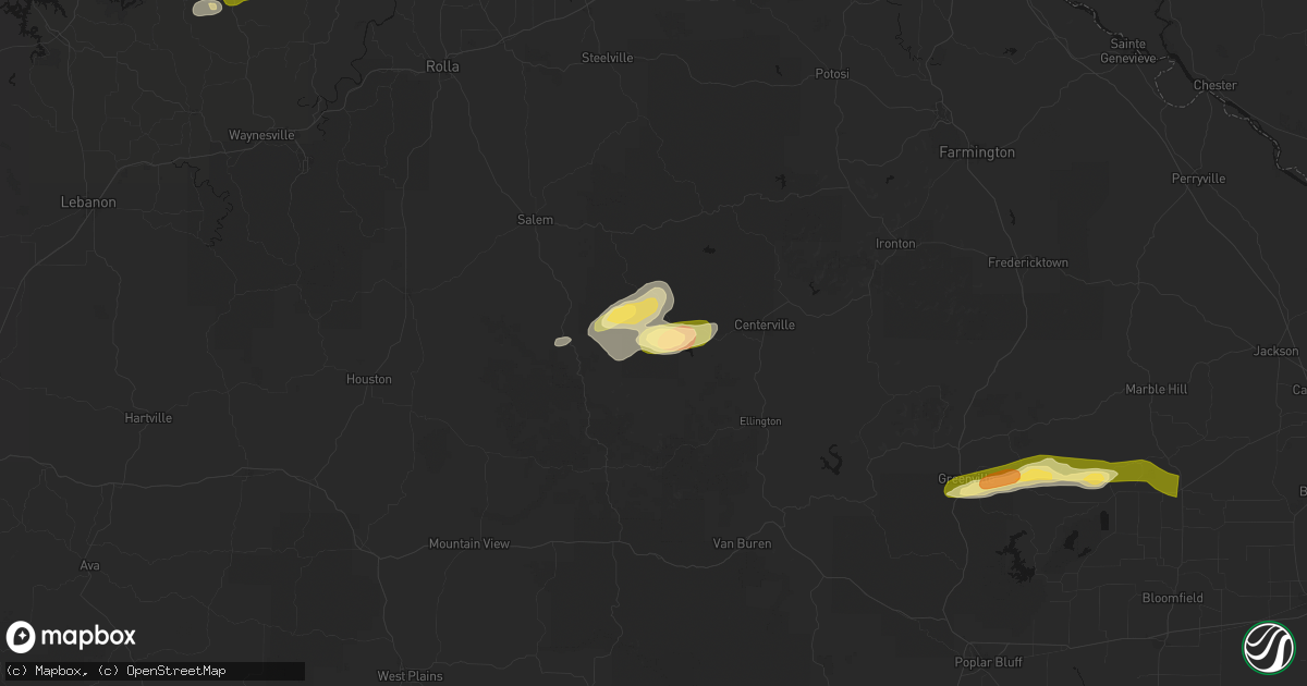 Hail map in Bunker, MO on April 16, 2026