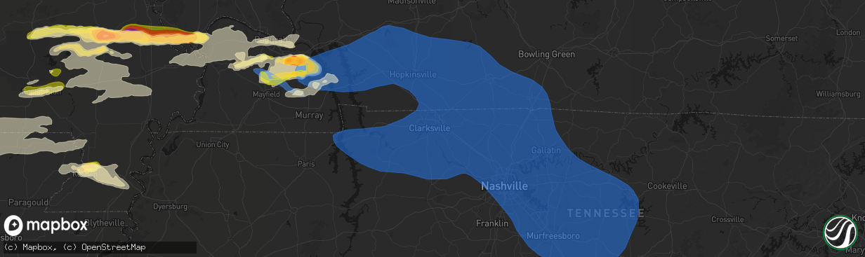 Hail map in Clarksville, TN on April 16, 2026