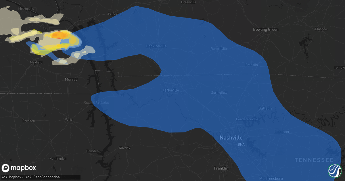 Hail map in Clarksville, TN on April 16, 2026