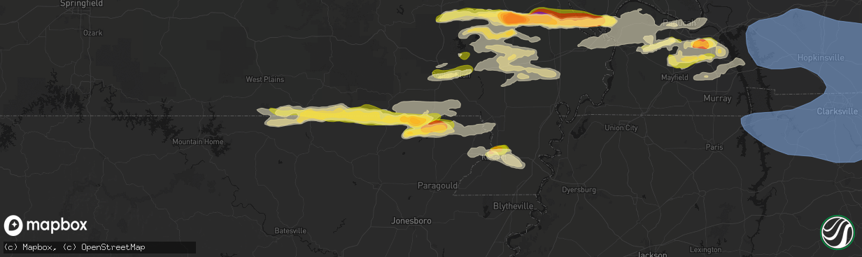 Hail map in Corning, AR on April 16, 2026