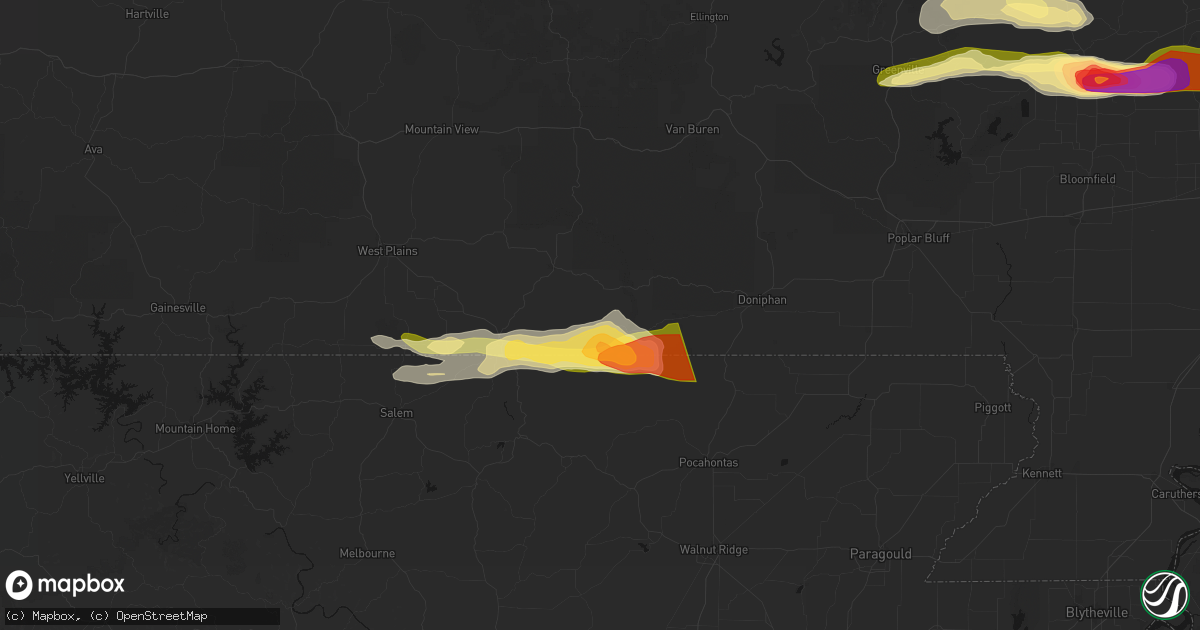 Hail map in Couch, MO on April 16, 2026
