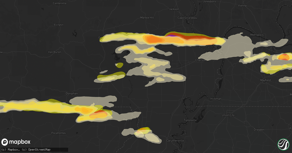Hail map in Dexter, MO on April 16, 2026