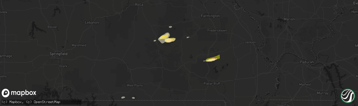 Hail map in Ellington, MO on April 16, 2026