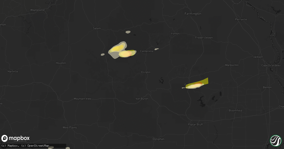 Hail map in Ellington, MO on April 16, 2026
