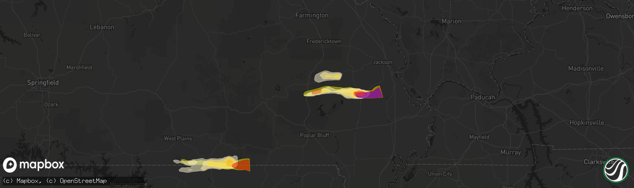 Hail map in Greenville, MO on April 16, 2026