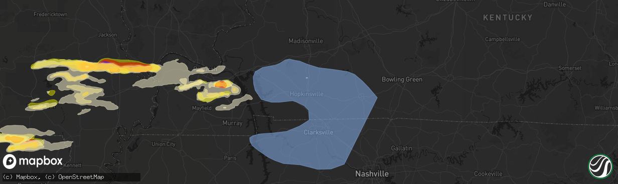 Hail map in Hopkinsville, KY on April 16, 2026