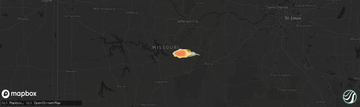 Hail map in Iberia, MO on April 16, 2026