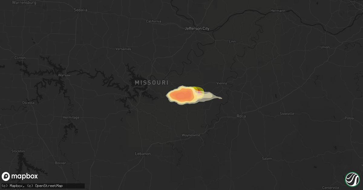 Hail map in Iberia, MO on April 16, 2026