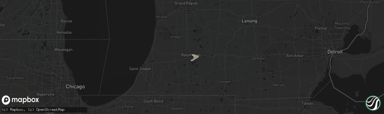 Hail map in Kalamazoo, MI on April 16, 2026