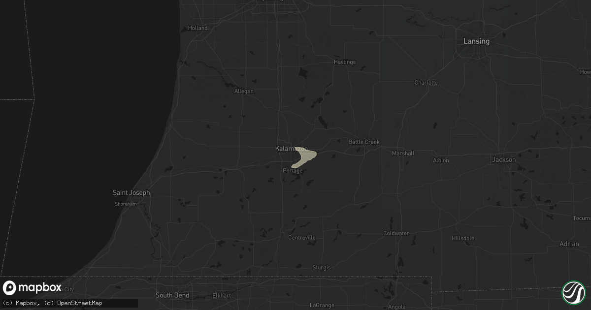 Hail map in Kalamazoo, MI on April 16, 2026