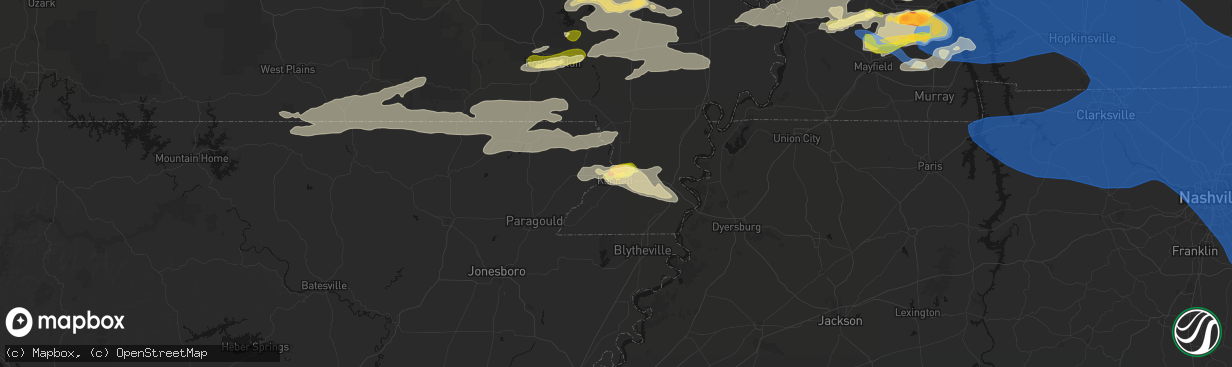 Hail map in Kennett, MO on April 16, 2026