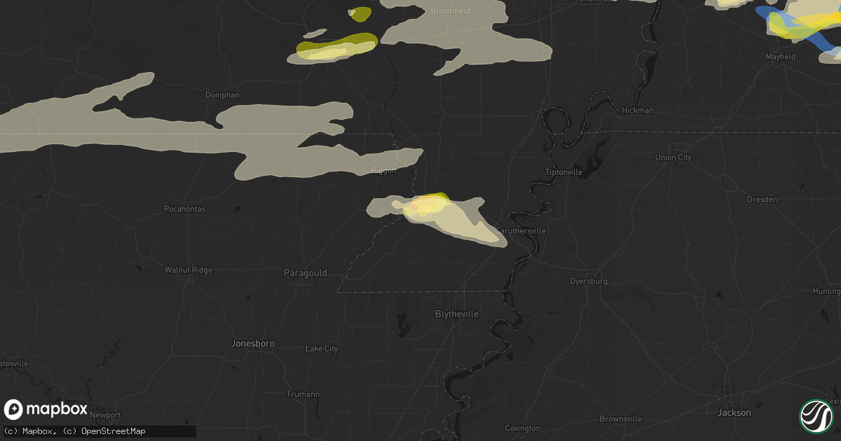 Hail map in Kennett, MO on April 16, 2026