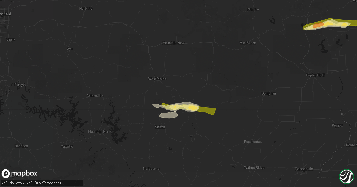 Hail map in Koshkonong, MO on April 16, 2026