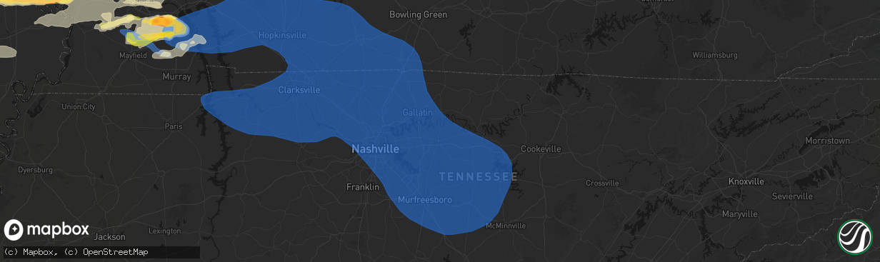 Hail map in Lebanon, TN on April 16, 2026