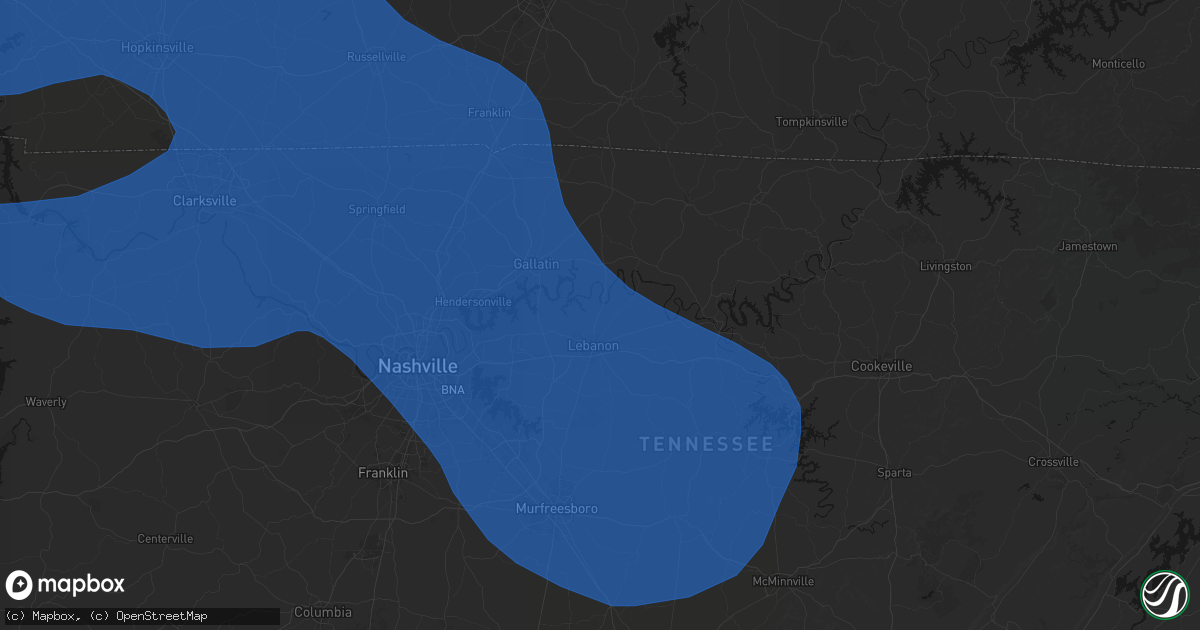 Hail map in Lebanon, TN on April 16, 2026
