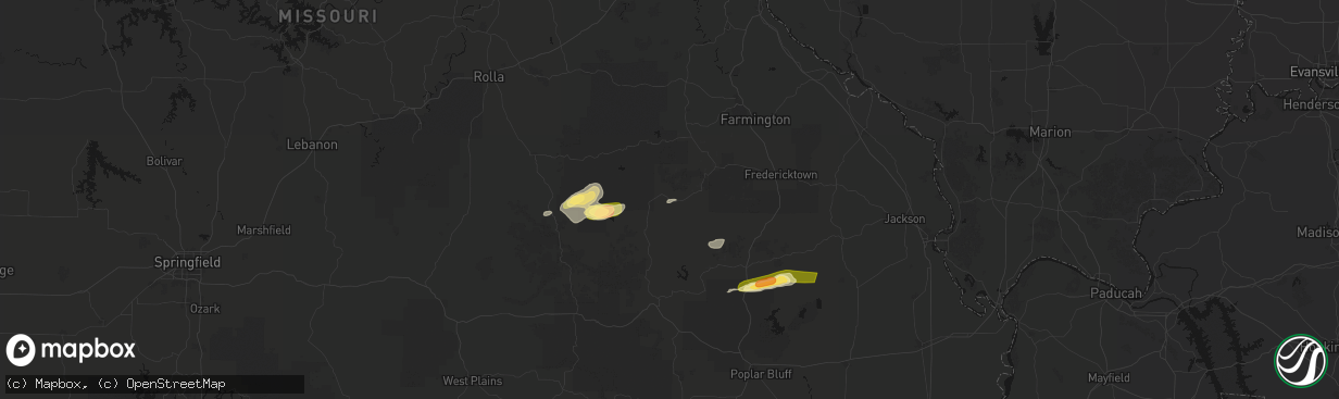 Hail map in Lesterville, MO on April 16, 2026