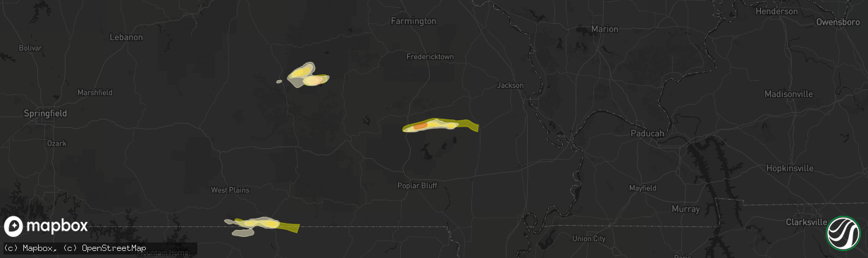 Hail map in Lowndes, MO on April 16, 2026