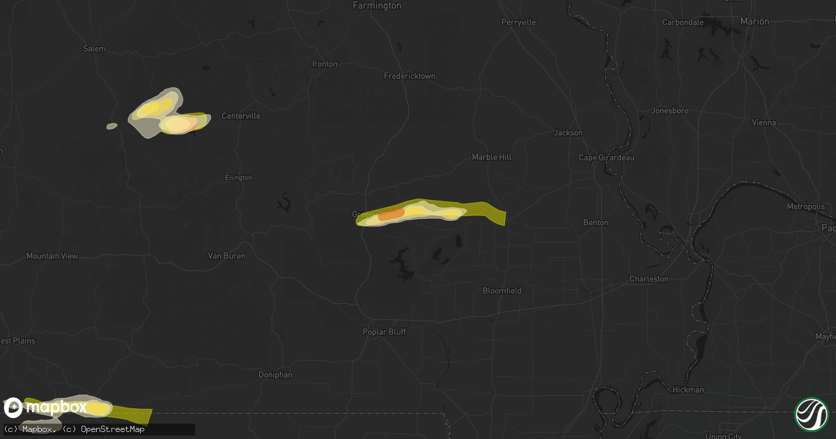 Hail map in Lowndes, MO on April 16, 2026