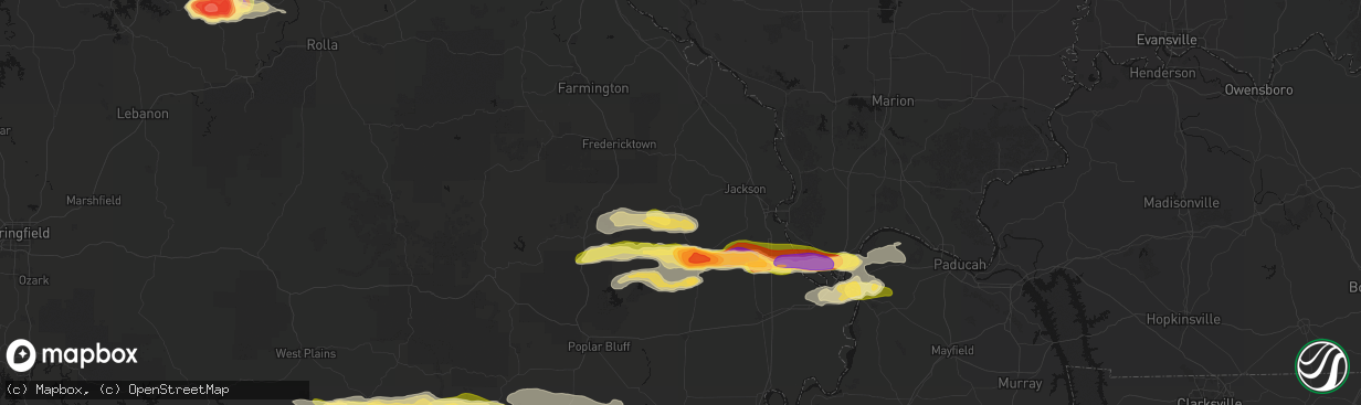 Hail map in Marble Hill, MO on April 16, 2026