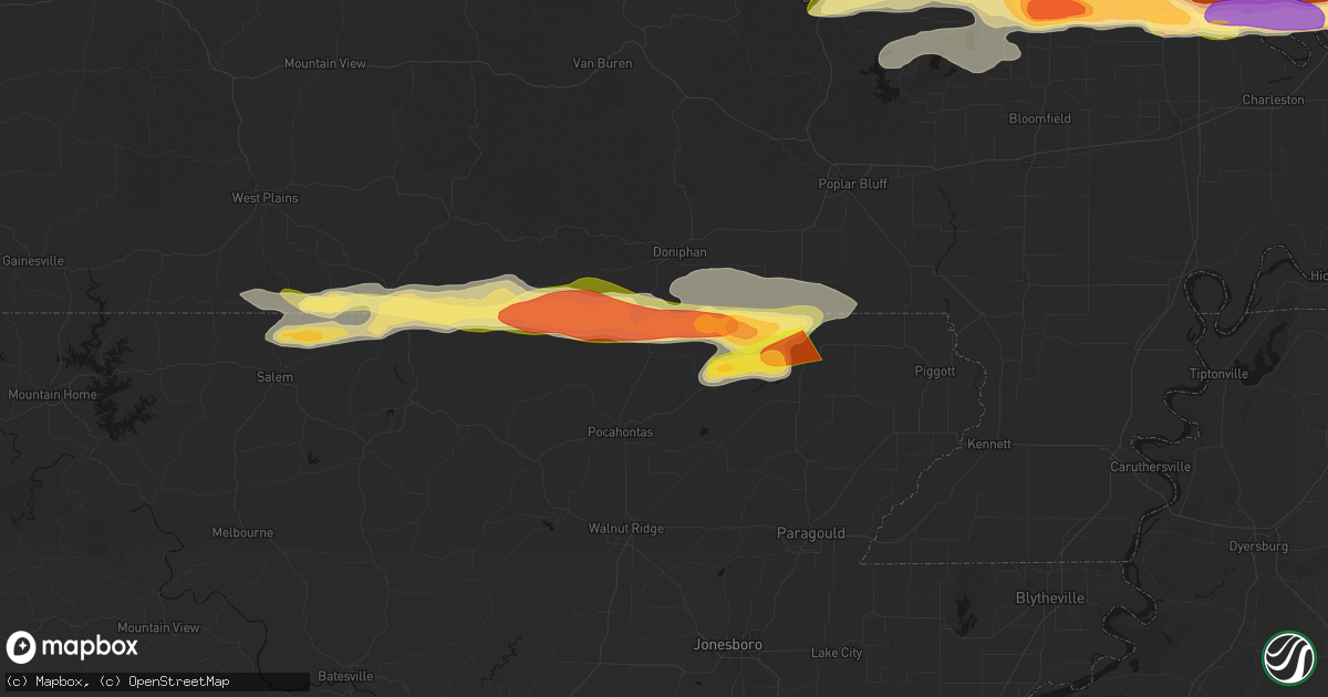Hail map in Maynard, AR on April 16, 2026