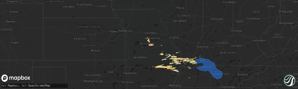Hail map in Missouri on April 16, 2026