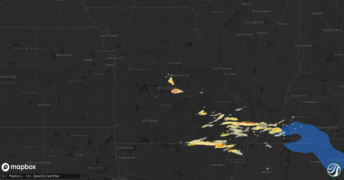 Hail map in Missouri on April 16, 2026