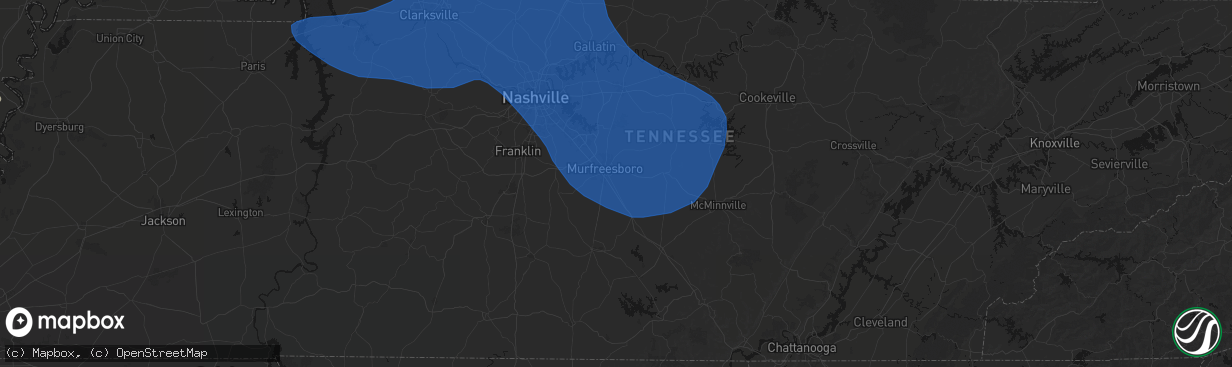 Hail map in Murfreesboro, TN on April 16, 2026