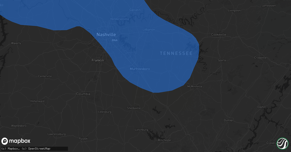 Hail map in Murfreesboro, TN on April 16, 2026