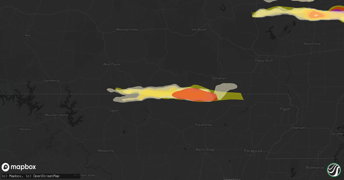 Hail map in Myrtle, MO on April 16, 2026