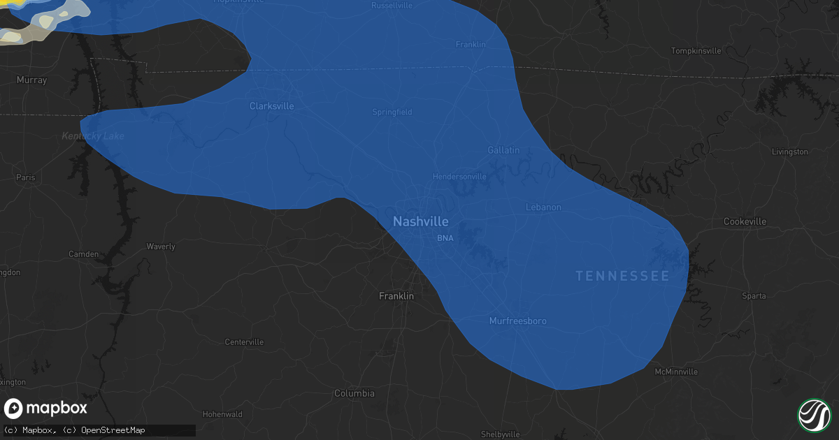 Hail map in Nashville, TN on April 16, 2026