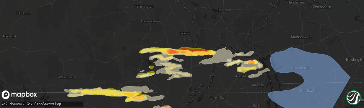 Hail map in Oran, MO on April 16, 2026