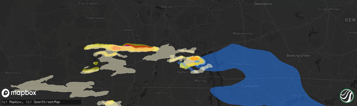 Hail map in Paducah, KY on April 16, 2026