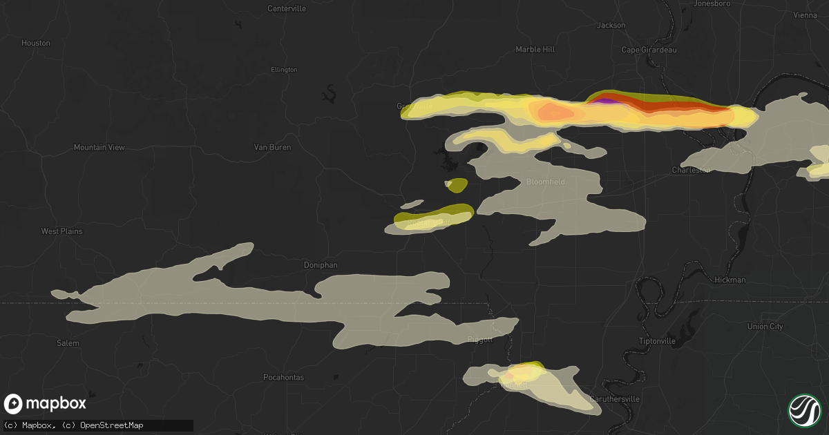 Hail map in Poplar Bluff, MO on April 16, 2026