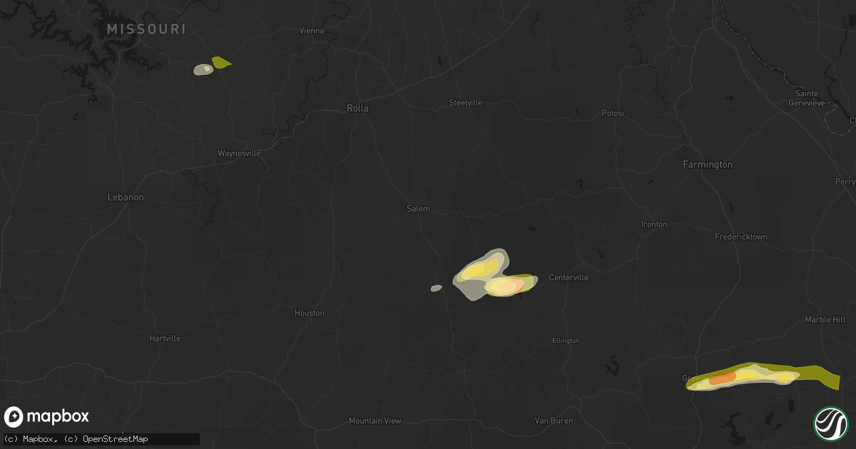 Hail map in Salem, MO on April 16, 2026