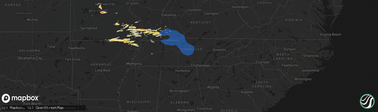 Hail map in Tennessee on April 16, 2026