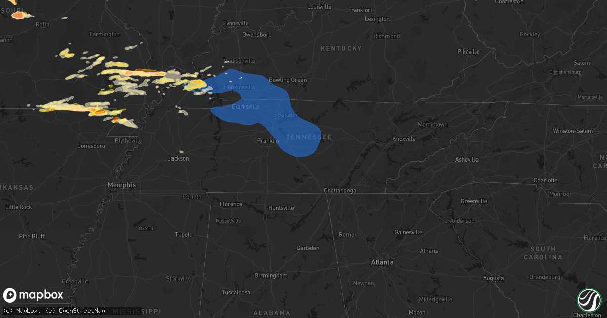 Hail map in Tennessee on April 16, 2026