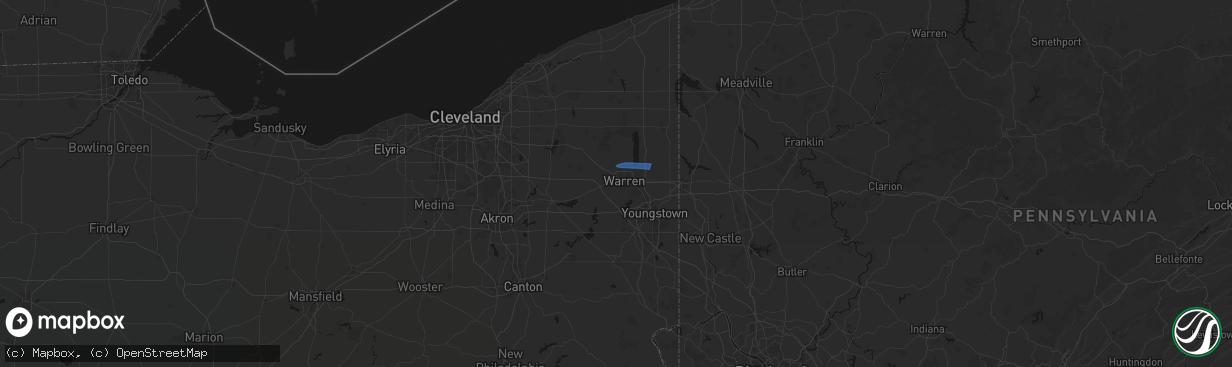 Hail map in Warren, OH on April 16, 2026
