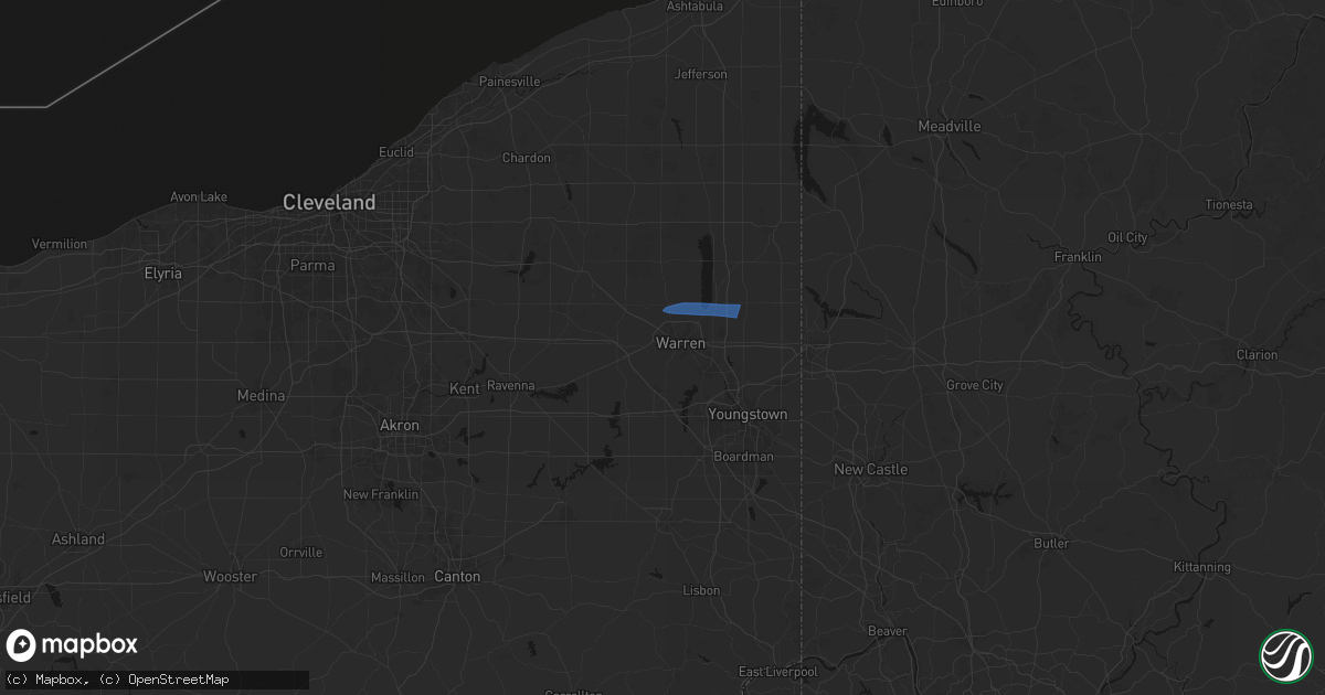 Hail map in Warren, OH on April 16, 2026