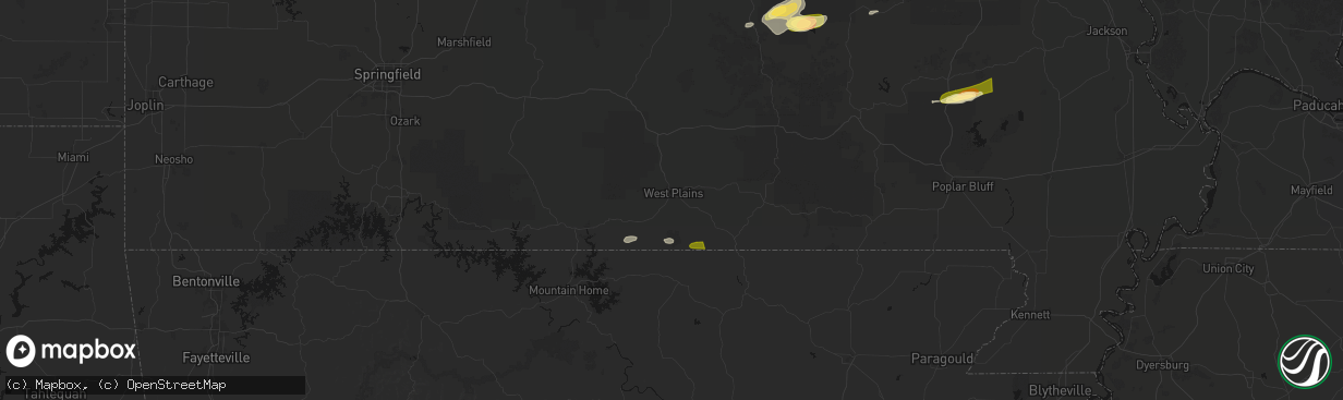 Hail map in West Plains, MO on April 16, 2026