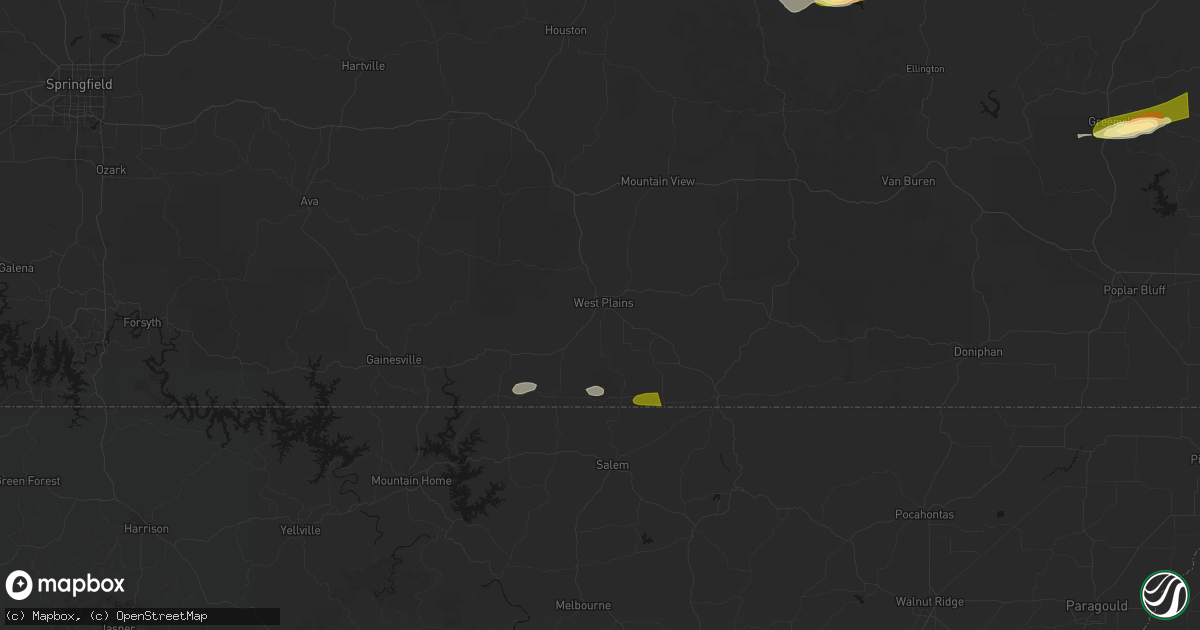 Hail map in West Plains, MO on April 16, 2026