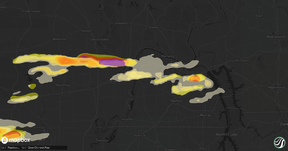Hail map in Wickliffe, KY on April 16, 2026