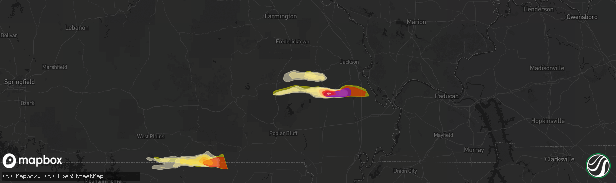 Hail map in Zalma, MO on April 16, 2026
