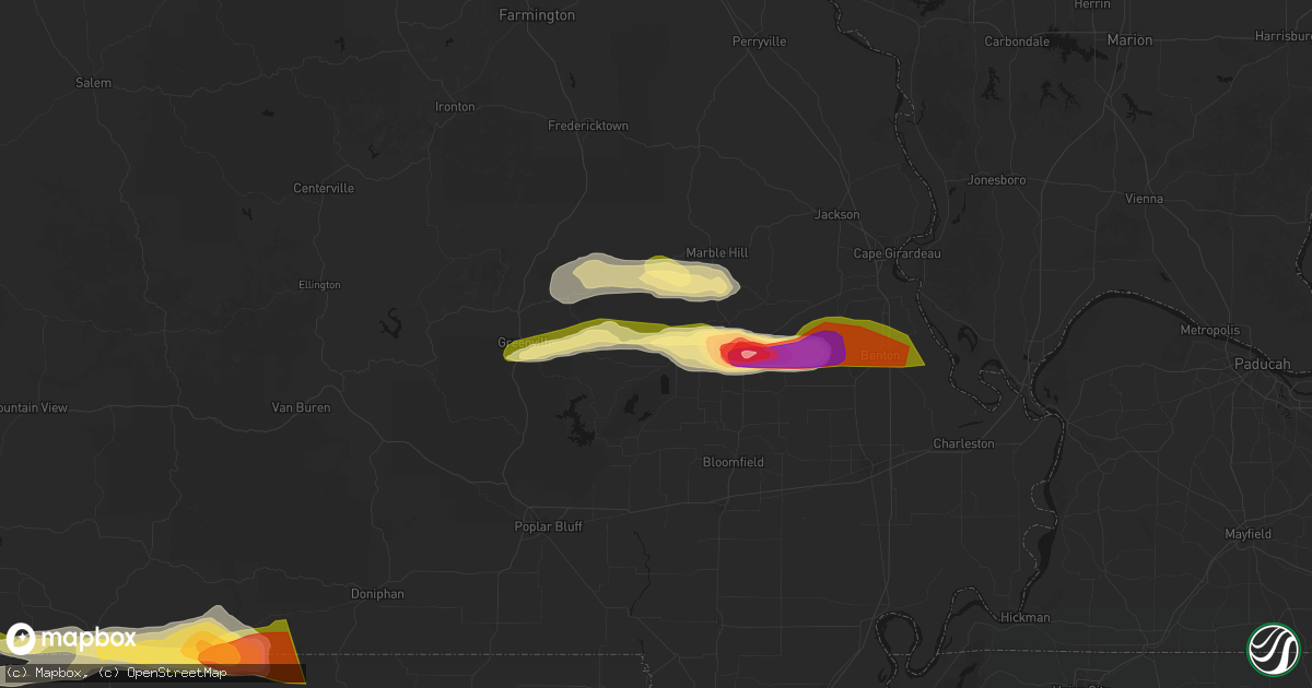 Hail map in Zalma, MO on April 16, 2026