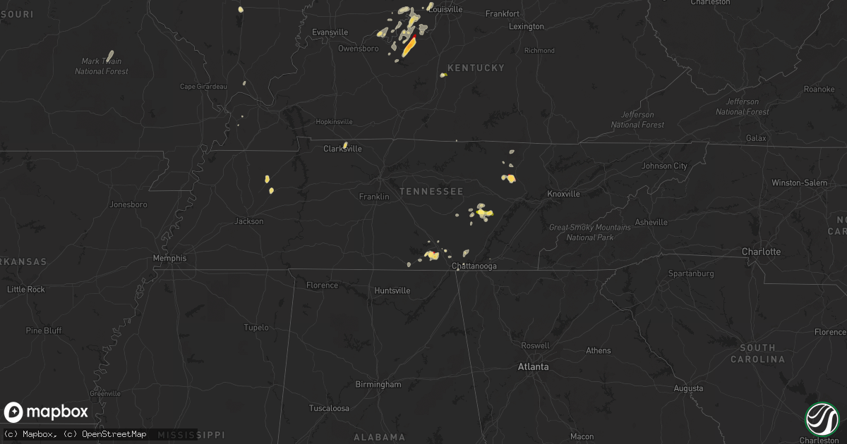 Hail map in Tennessee on April 17, 2013