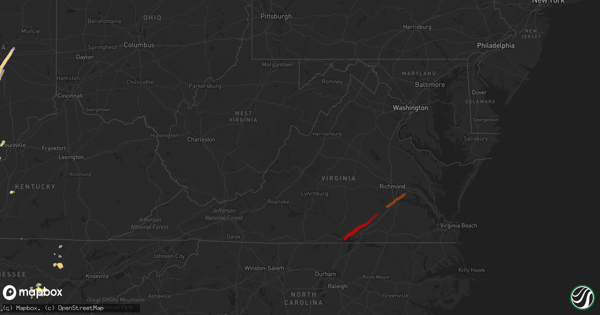 Hail map in Virginia on April 17, 2013
