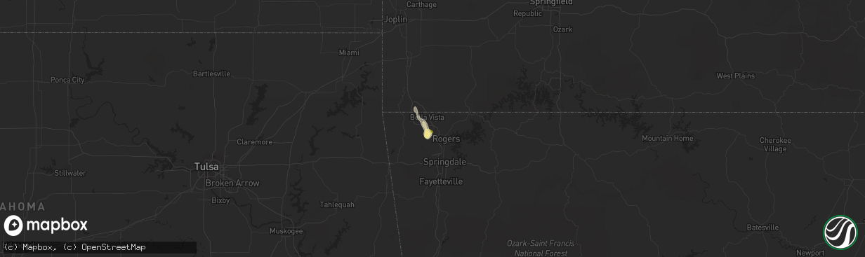 Hail map in Bentonville, AR on April 17, 2015